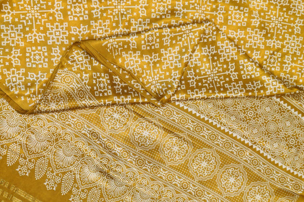Modal silk saree in rangoli pattern in mustard with lagda patti (zari)  pallu
