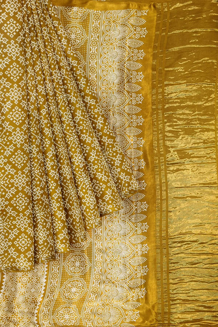 Modal silk saree in rangoli pattern in mustard with lagda patti (zari)  pallu