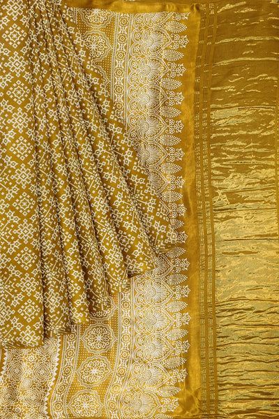 Modal silk saree in rangoli pattern in mustard with lagda patti (zari)  pallu