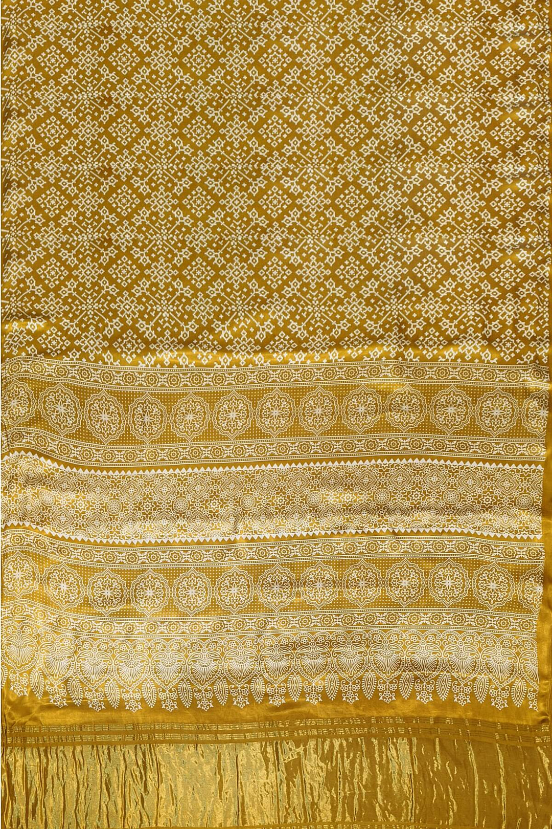 Modal silk saree in rangoli pattern in mustard with lagda patti (zari)  pallu