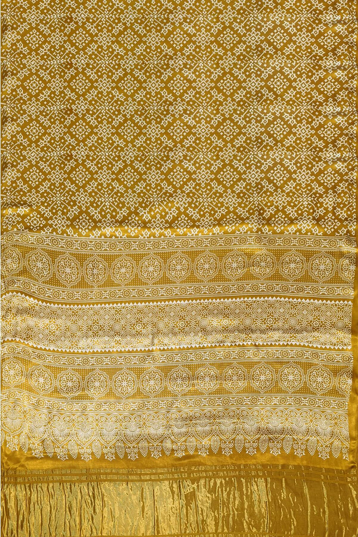 Modal silk saree in rangoli pattern in mustard with lagda patti (zari)  pallu