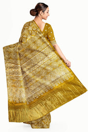 Modal silk saree in rangoli pattern in mustard with lagda patti (zari)  pallu