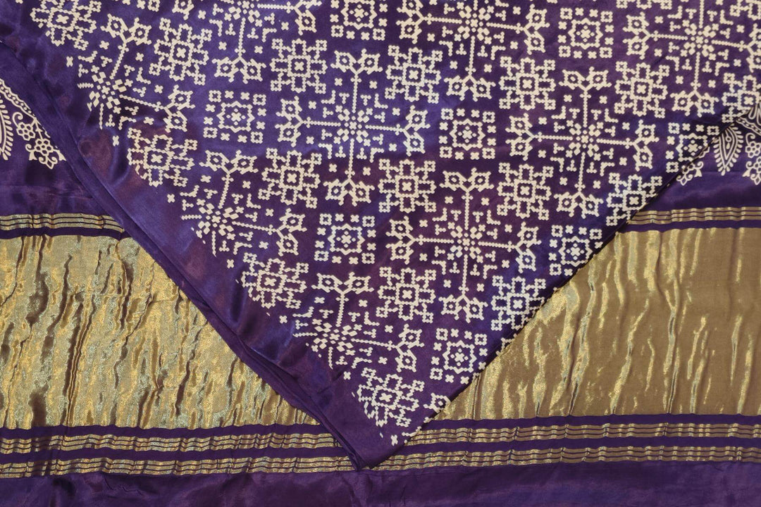 Modal silk saree in rangoli pattern in violet with lagda patti (zari)  pallu