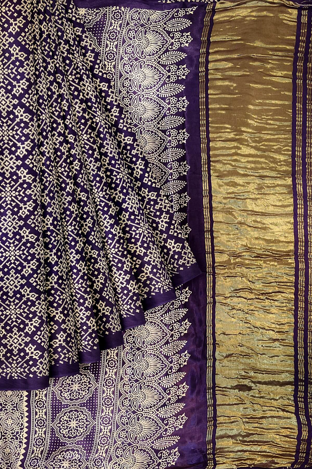 Modal silk saree in rangoli pattern in violet with lagda patti (zari)  pallu
