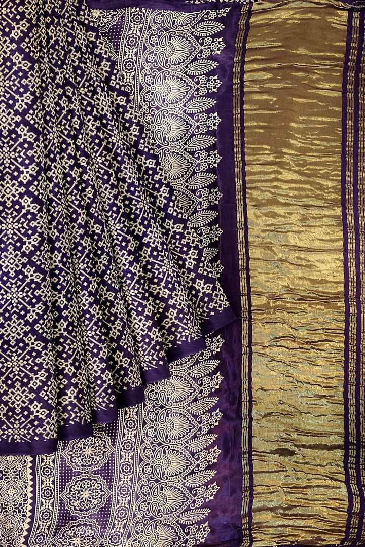 Modal silk saree in rangoli pattern in violet with lagda patti (zari)  pallu