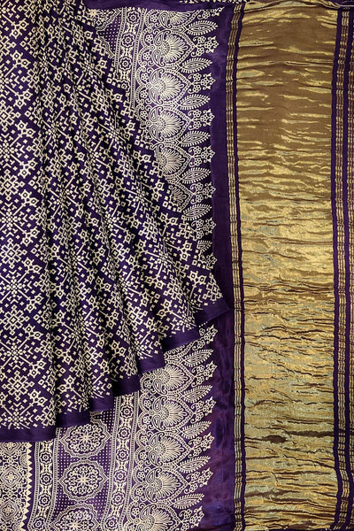 Modal silk saree in rangoli pattern in violet with lagda patti (zari)  pallu