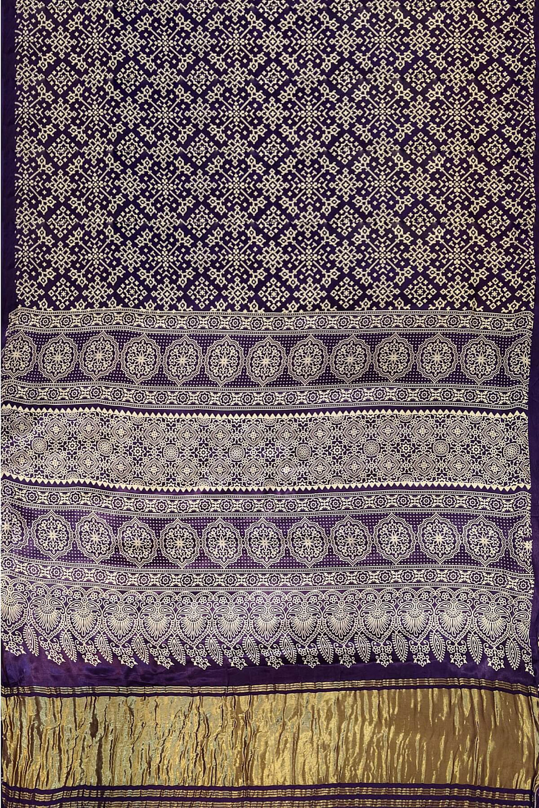 Modal silk saree in rangoli pattern in violet with lagda patti (zari)  pallu