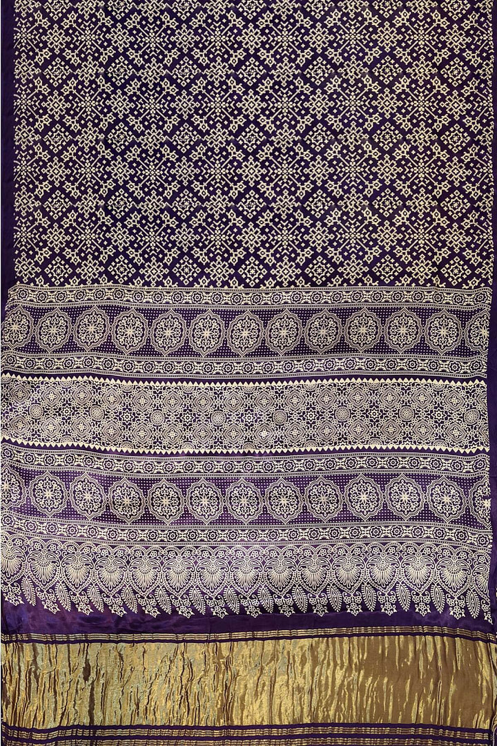Modal silk saree in rangoli pattern in violet with lagda patti (zari)  pallu