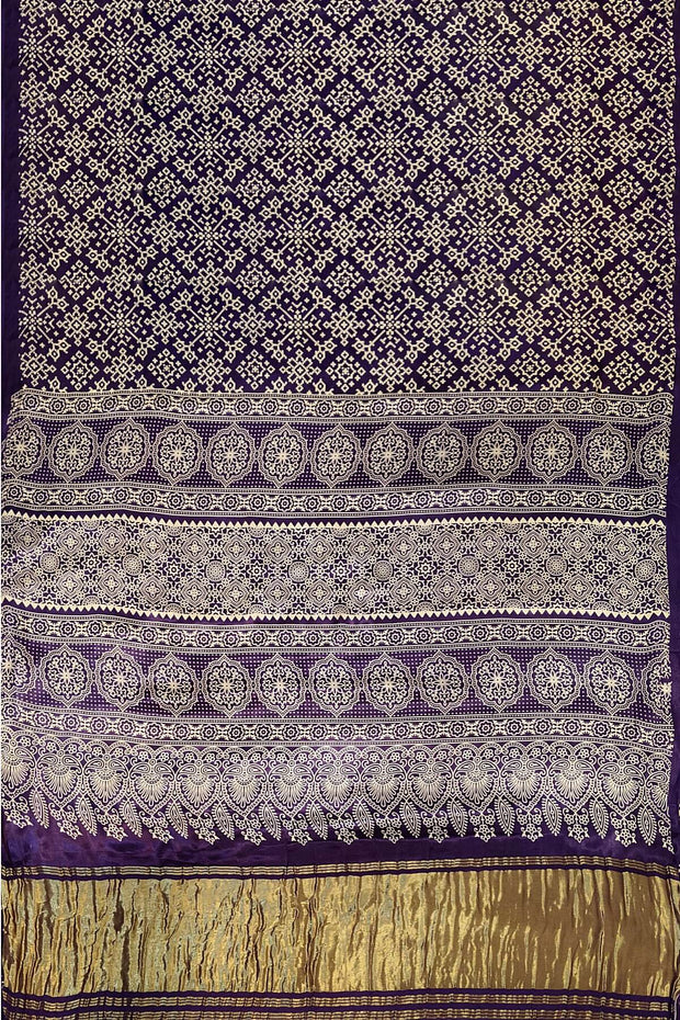 Modal silk saree in rangoli pattern in violet with lagda patti (zari)  pallu