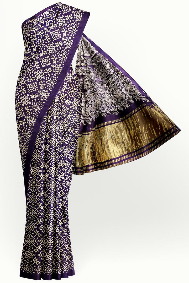 Modal silk saree in rangoli pattern in violet with lagda patti (zari)  pallu