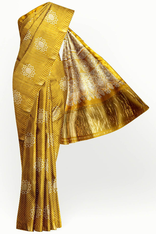 Modal silk saree in floral pattern in mustard with lagda patti (zari)  pallu
