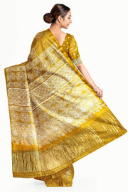 Modal silk saree in floral pattern in mustard with lagda patti (zari)  pallu