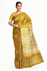 Modal silk saree in floral pattern in mustard with lagda patti (zari)  pallu