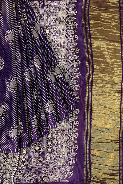 Modal silk saree in floral pattern in purple with lagda patti (zari)  pallu