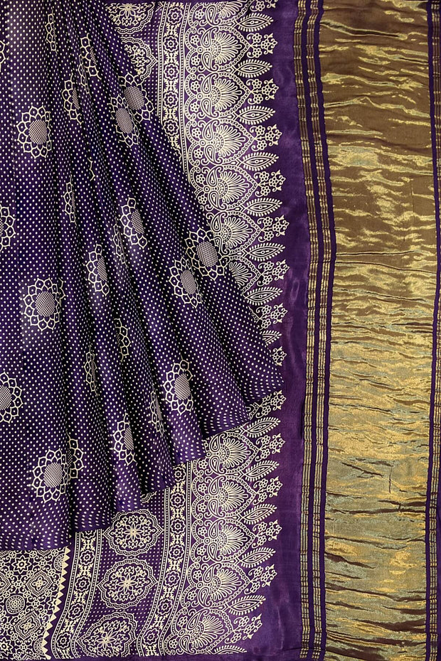Modal silk saree in floral pattern in purple with lagda patti (zari)  pallu