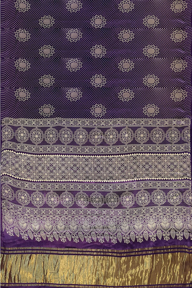 Modal silk saree in floral pattern in purple with lagda patti (zari)  pallu