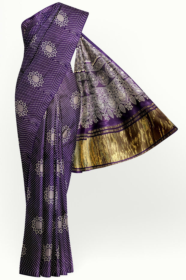 Modal silk saree in floral pattern in purple with lagda patti (zari)  pallu