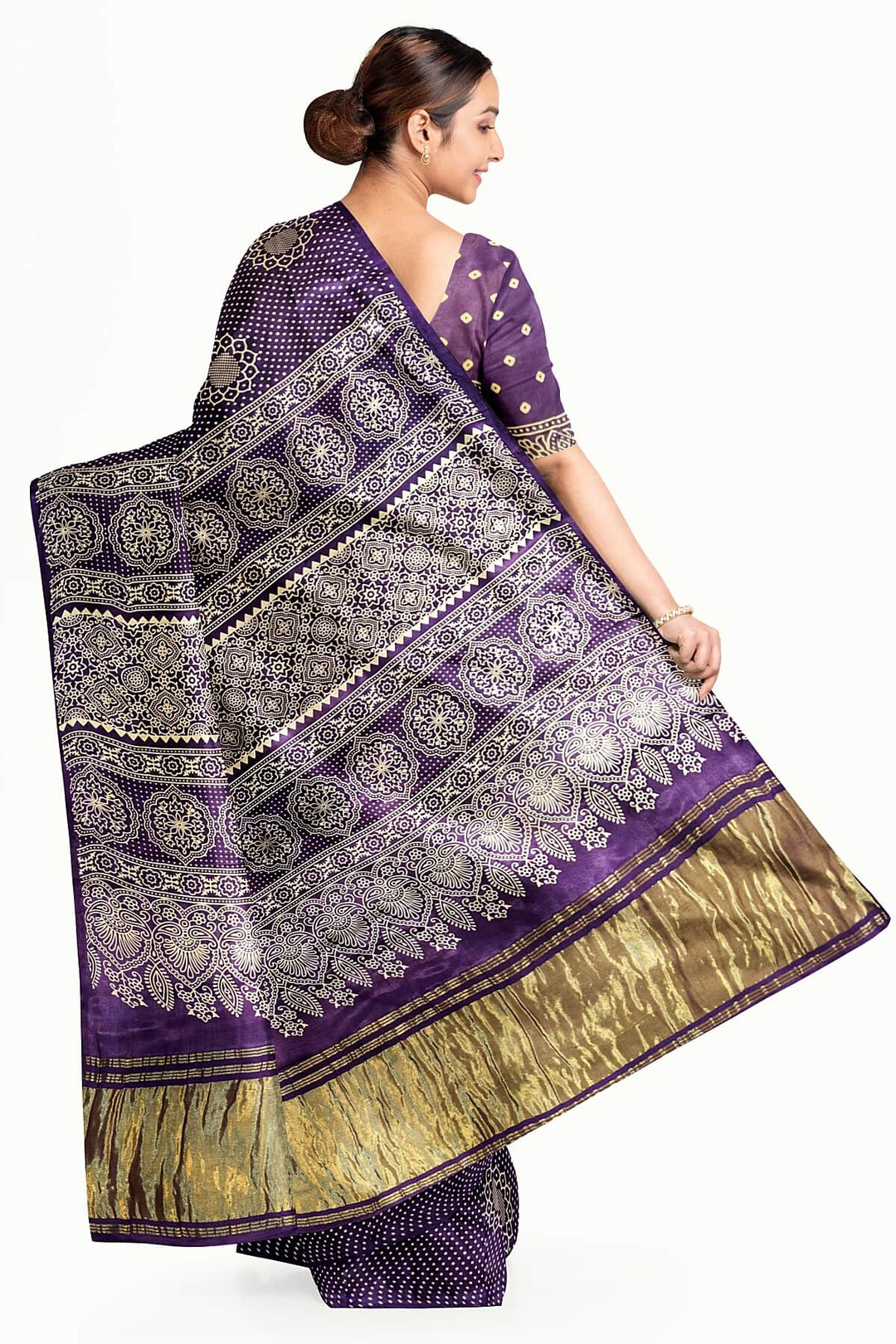 Modal silk saree in floral pattern in purple with lagda patti (zari)  pallu