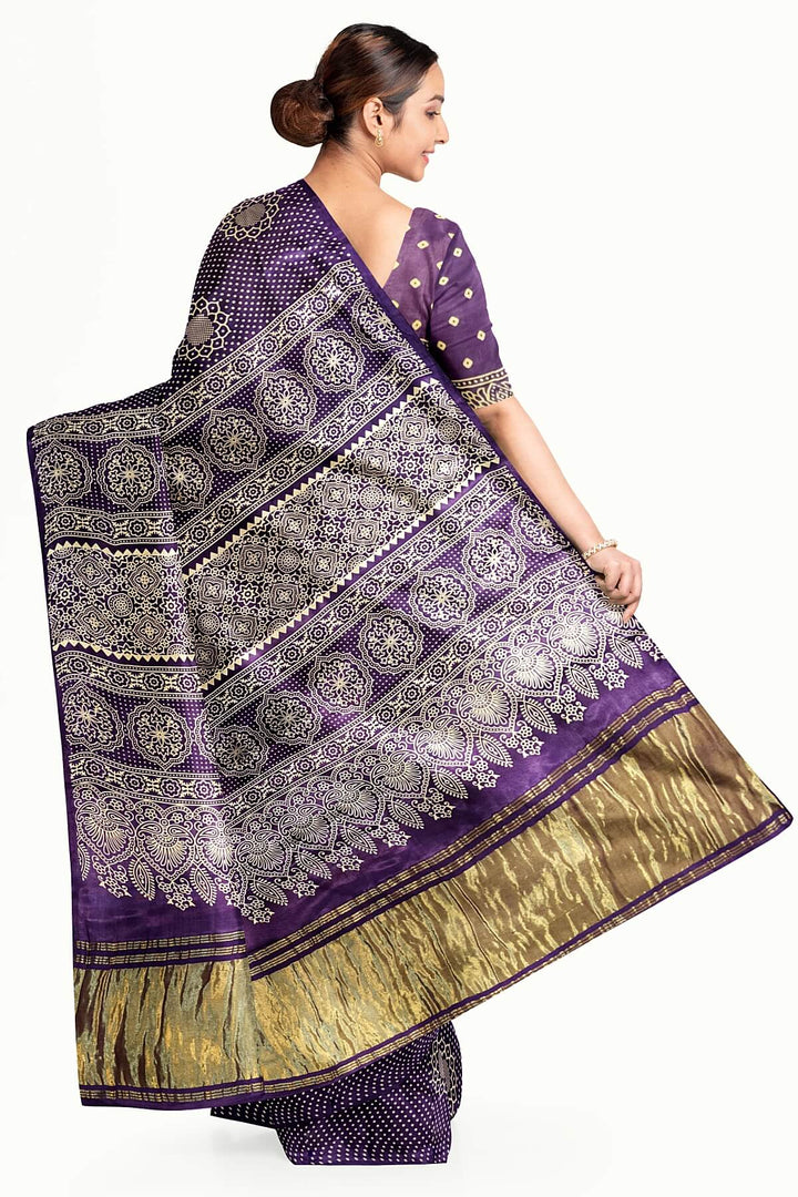 Modal silk saree in floral pattern in purple with lagda patti (zari)  pallu