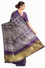 Modal silk saree in floral pattern in purple with lagda patti (zari)  pallu