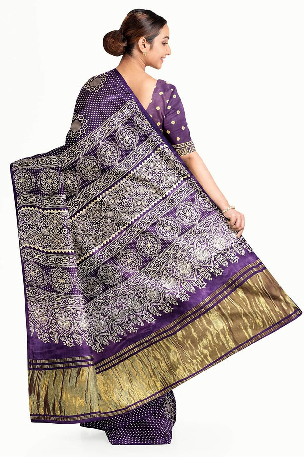 Modal silk saree in floral pattern in purple with lagda patti (zari)  pallu