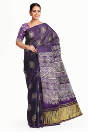 Modal silk saree in floral pattern in purple with lagda patti (zari)  pallu