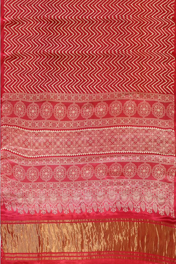 Modal silk saree in zig zag pattern in pink with lagda patti (zari)  pallu