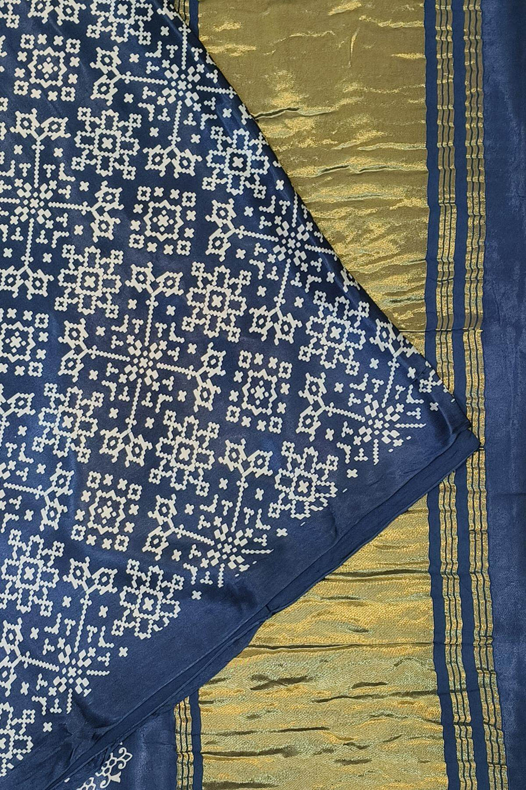 Modal silk saree in rangoli  pattern in cobalt blue with lagda patti (zari)  pallu
