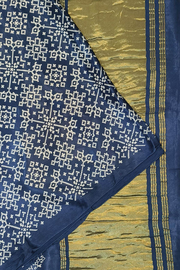 Modal silk saree in rangoli  pattern in cobalt blue with lagda patti (zari)  pallu