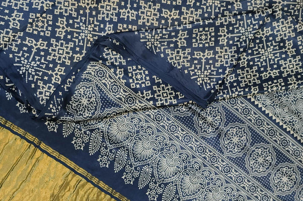 Modal silk saree in rangoli  pattern in cobalt blue with lagda patti (zari)  pallu