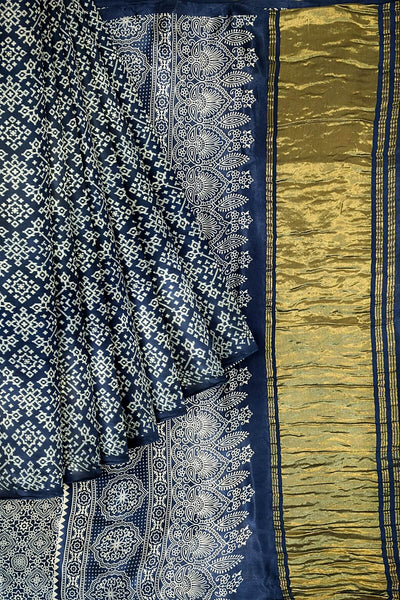 Modal silk saree in rangoli  pattern in cobalt blue with lagda patti (zari)  pallu