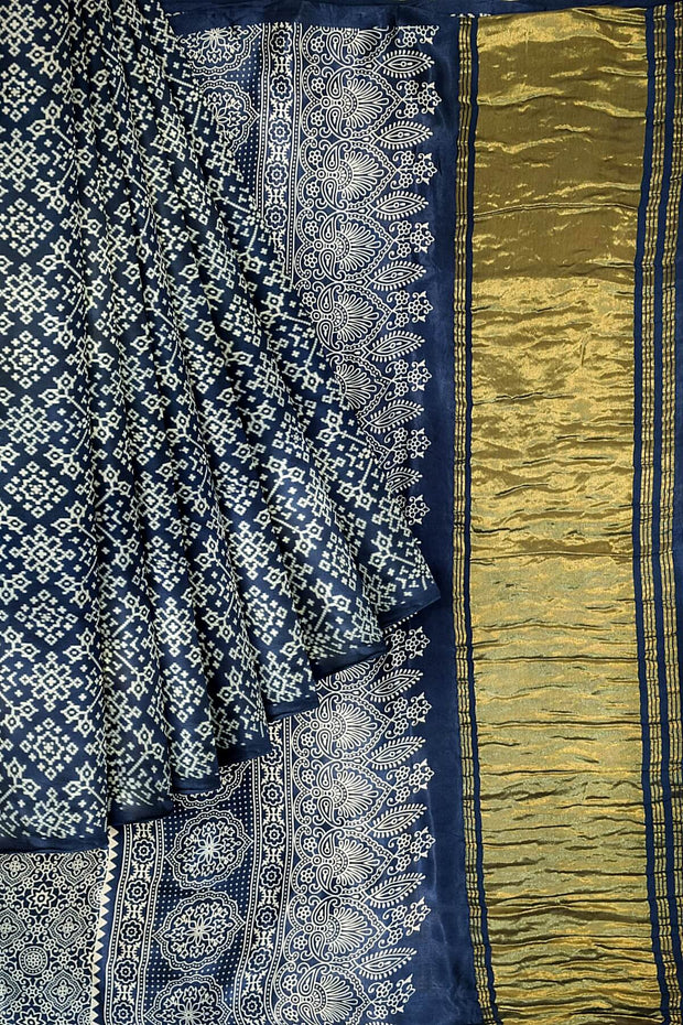 Modal silk saree in rangoli  pattern in cobalt blue with lagda patti (zari)  pallu