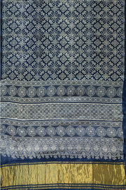 Modal silk saree in rangoli  pattern in cobalt blue with lagda patti (zari)  pallu