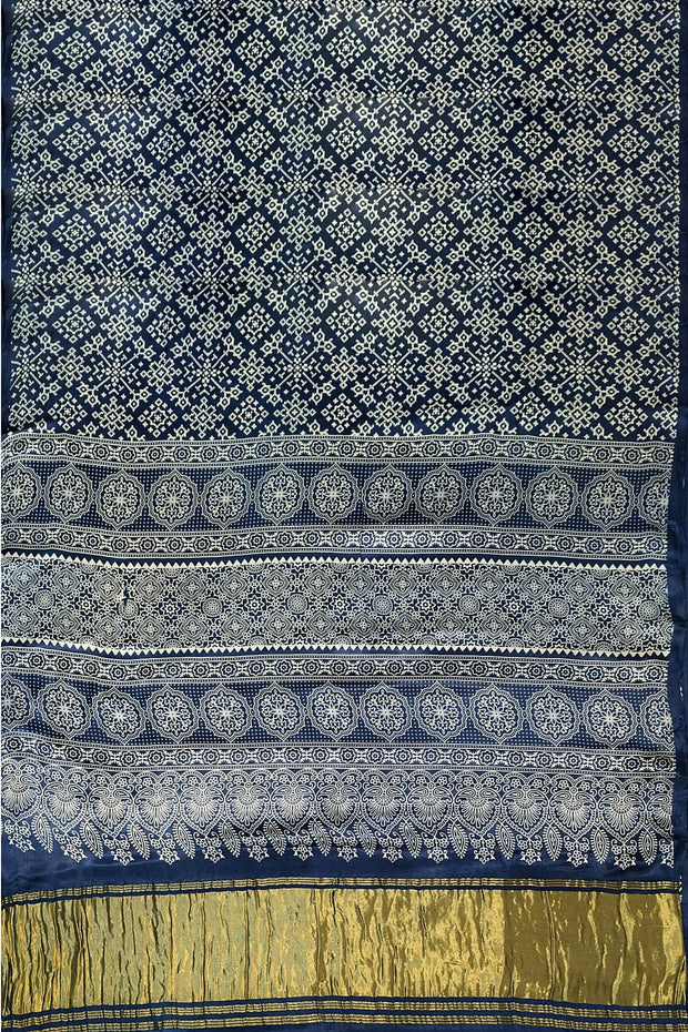 Modal silk saree in rangoli  pattern in cobalt blue with lagda patti (zari)  pallu