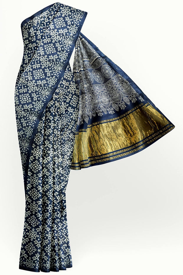 Modal silk saree in rangoli  pattern in cobalt blue with lagda patti (zari)  pallu