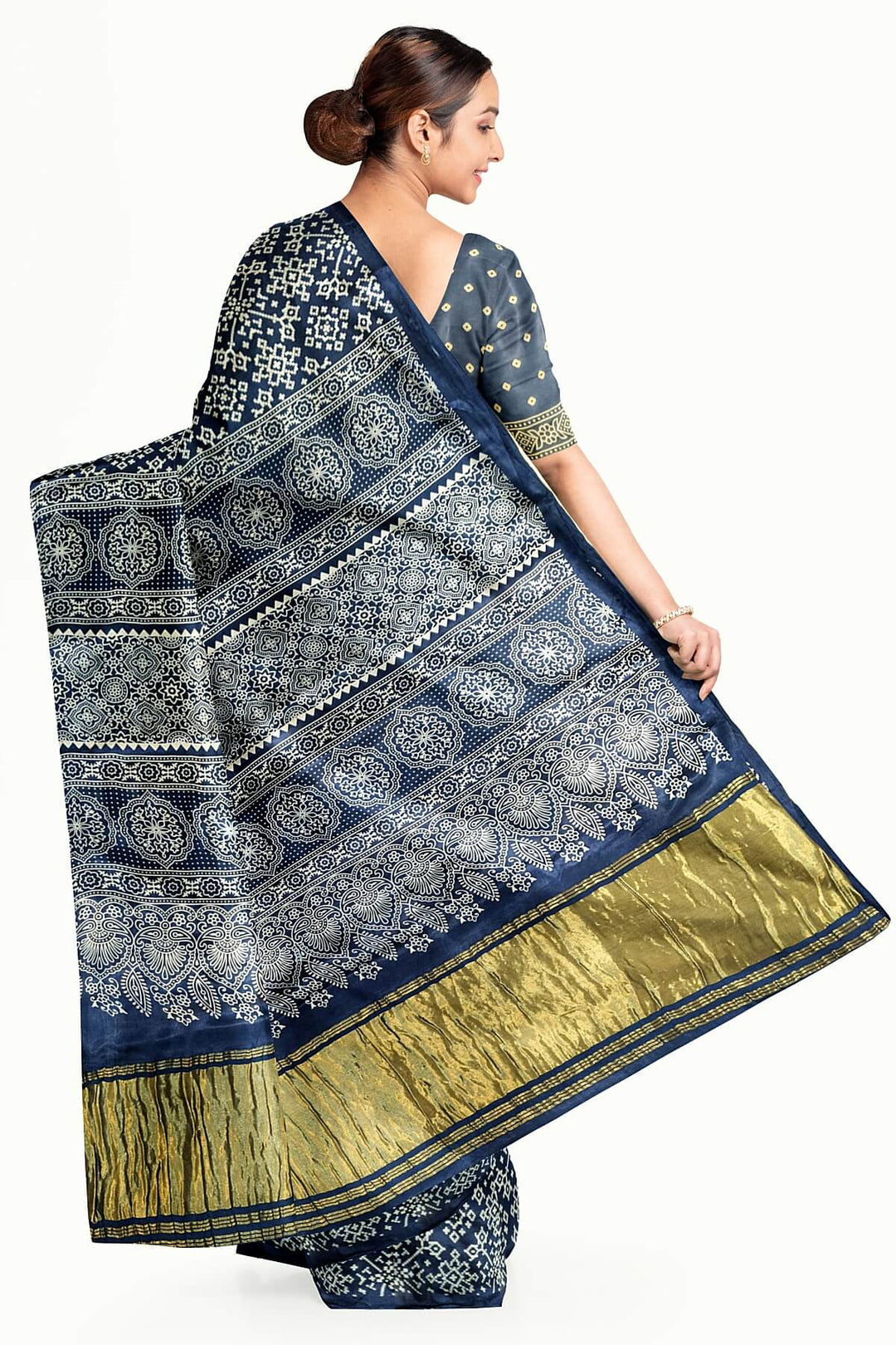 Modal silk saree in rangoli  pattern in cobalt blue with lagda patti (zari)  pallu