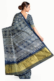 Modal silk saree in rangoli  pattern in cobalt blue with lagda patti (zari)  pallu