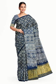 Modal silk saree in rangoli  pattern in cobalt blue with lagda patti (zari)  pallu