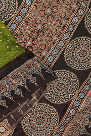 Modal silk bandhini saree in mehndi green