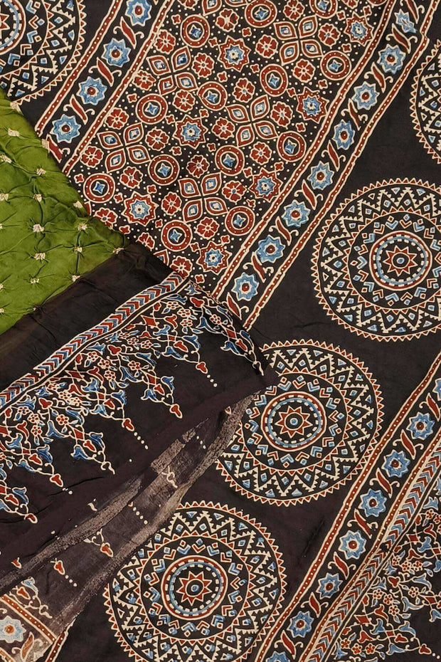 Modal silk bandhini saree in mehndi green