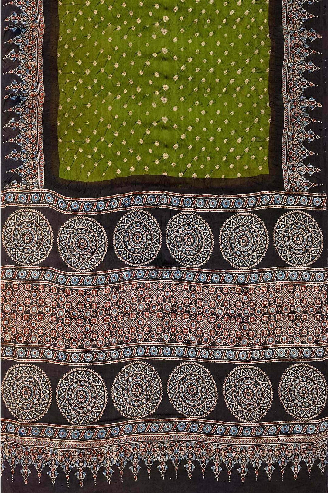 Modal silk bandhini saree in mehndi green