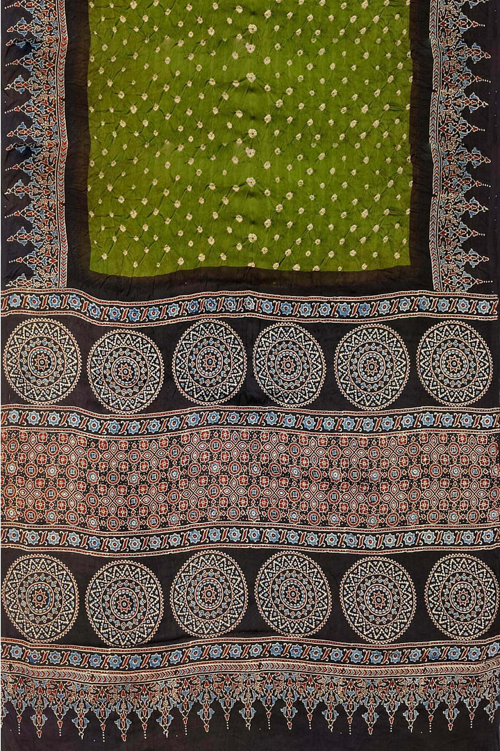 Modal silk bandhini saree in mehndi green