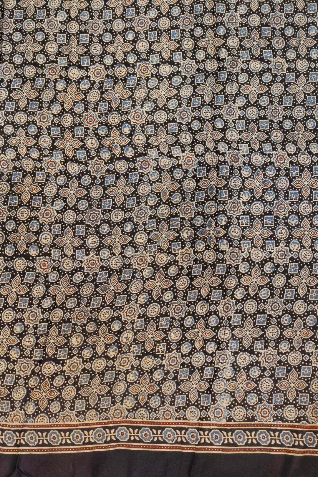 Modal silk saree in blue  in hand block ajrakh print