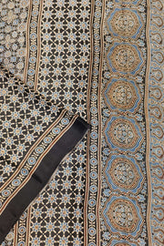 Modal silk saree in blue  in hand block ajrakh print