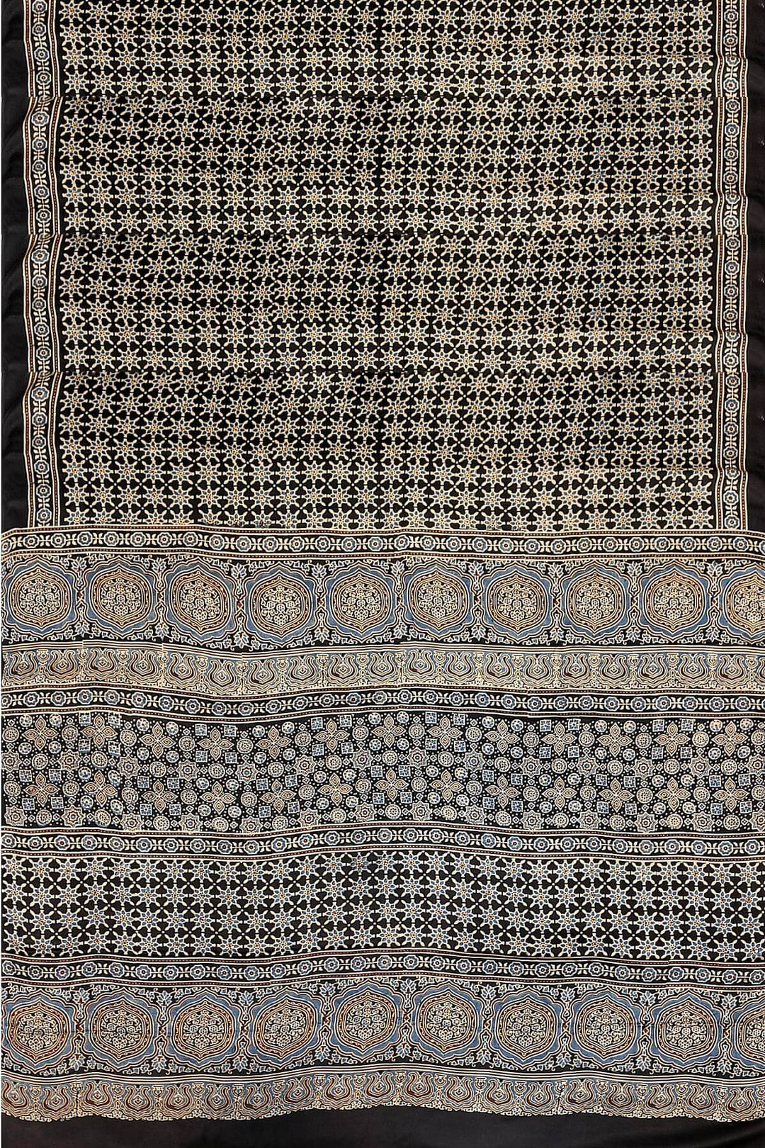 Modal silk saree in blue  in hand block ajrakh print