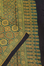 Modal silk saree in mehndi green in half & half pattern