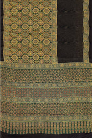 Modal silk saree in mehndi green in half & half pattern