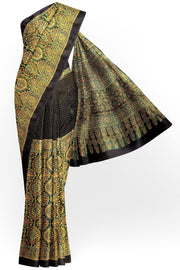Modal silk saree in mehndi green in half & half pattern