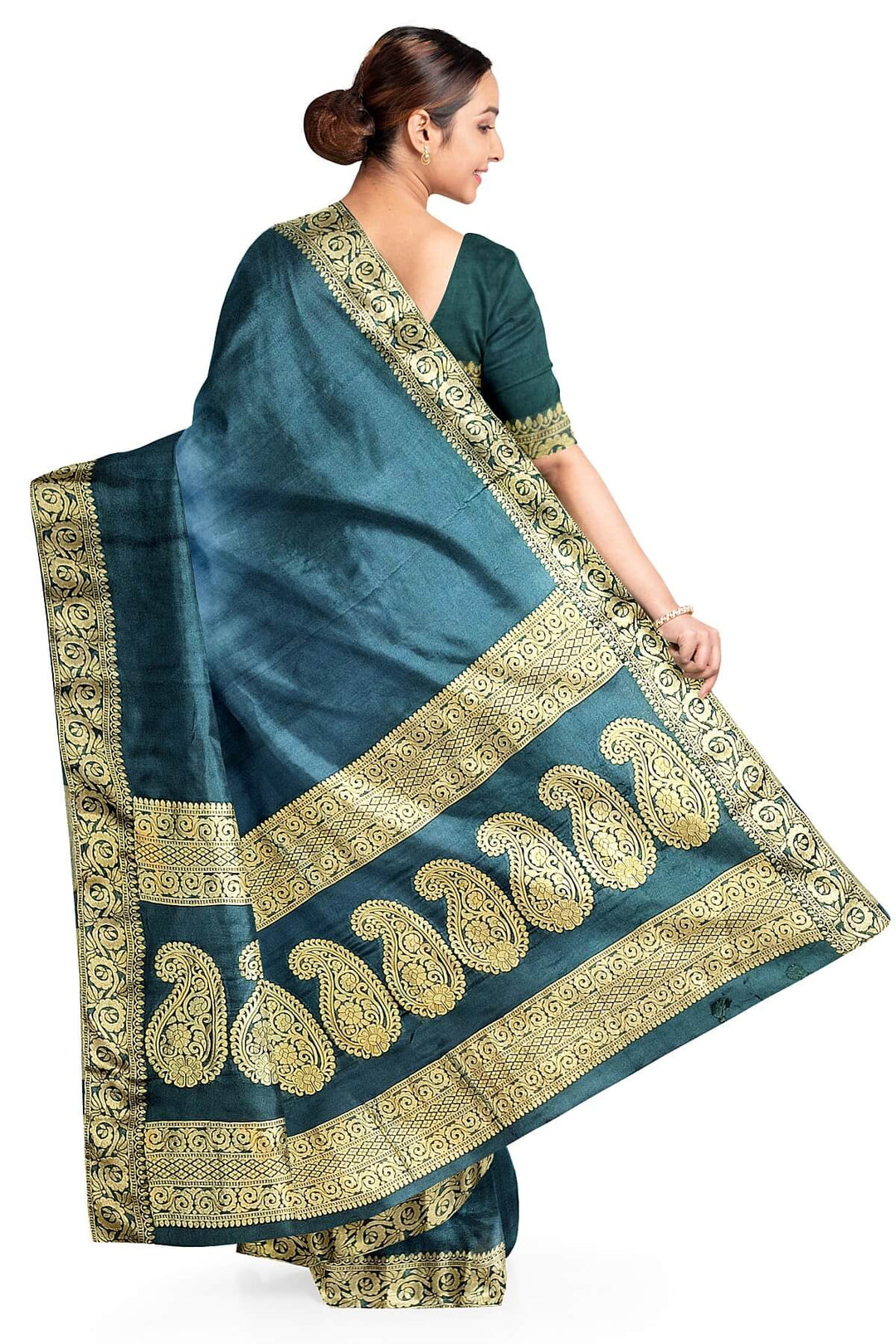 Modal silk saree in  shaded bottle green with zari pallu & borders.
