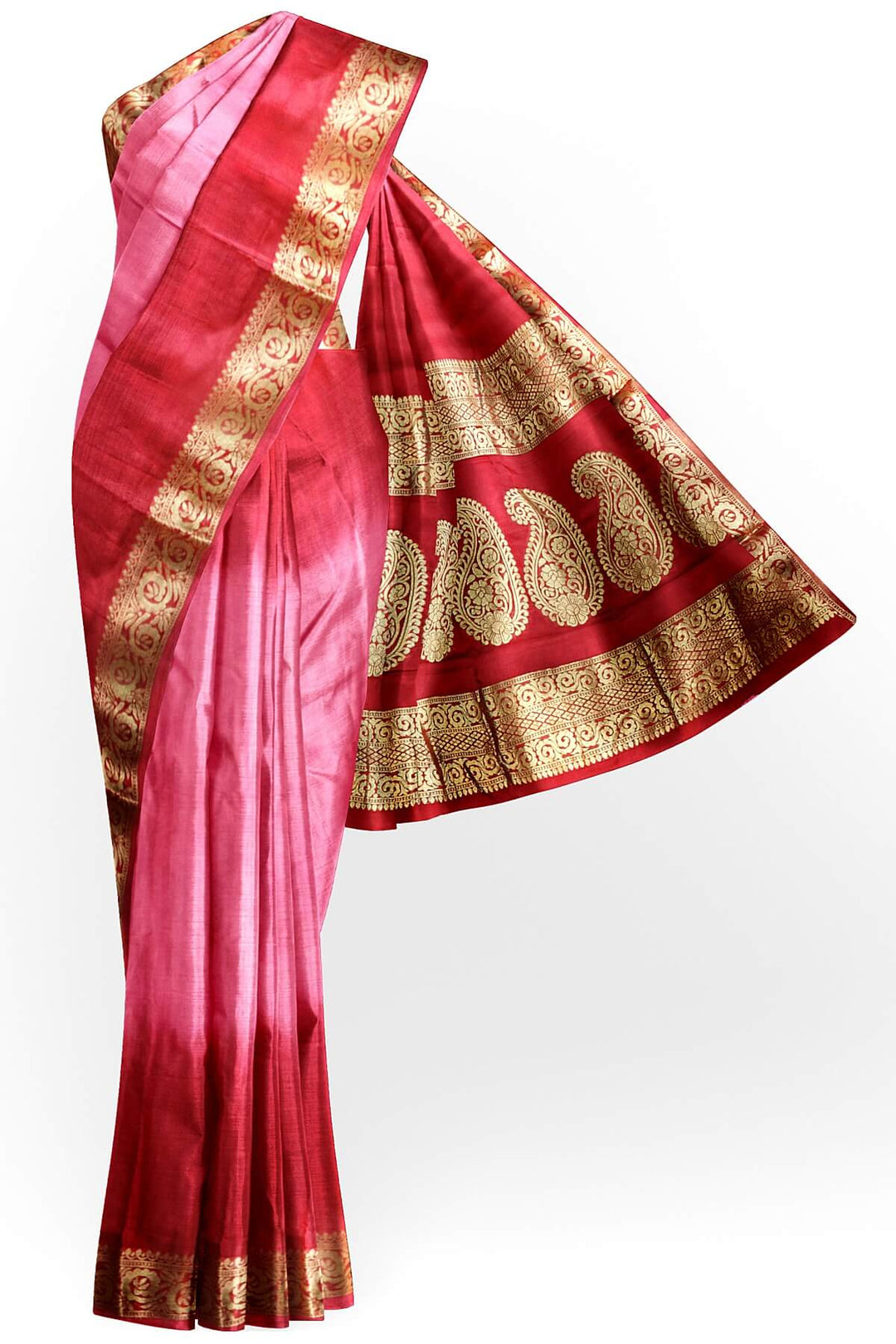 Modal silk saree in  shaded  pink with zari pallu & borders.
